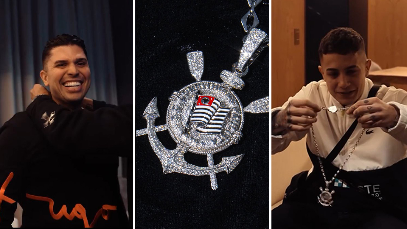Memphis Depay presenteia MC Marks e Hariel com corrente de ouro branco personalizada do Corinthians
