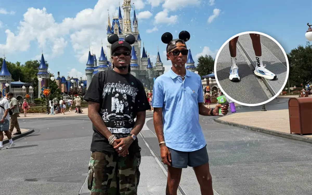 Quavo e Pharrell aparecem juntos na Disney com tênis inédito da adidas