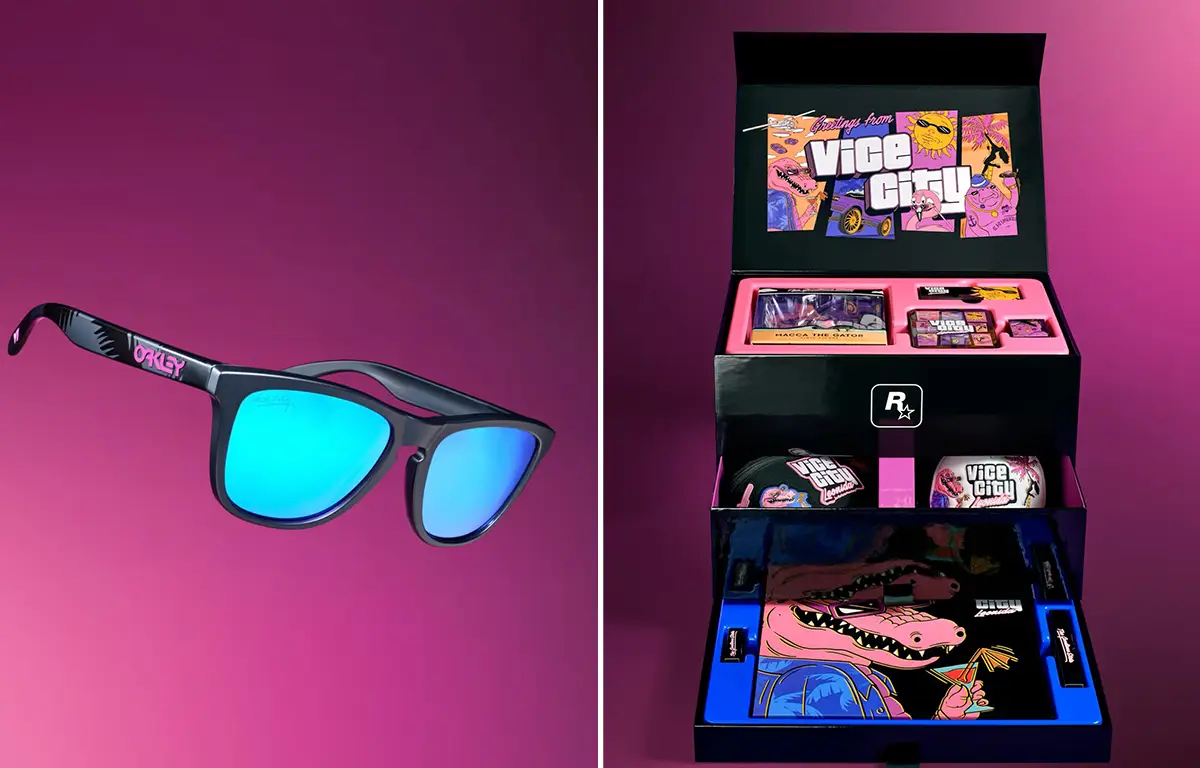 Edição de colecionador de GTA 6 com óculos Oakley, boné New Era e itens de Vice City
